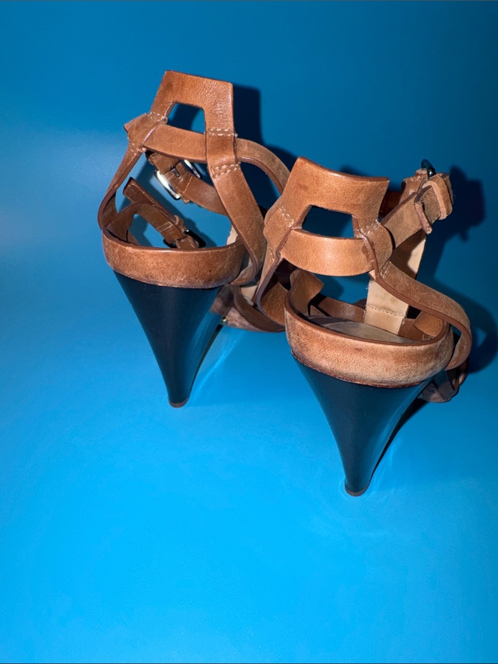 L.A.M.B. Brown Genuine Leather Heels Strappy Sandals Size 9M - Picture 9 of 9